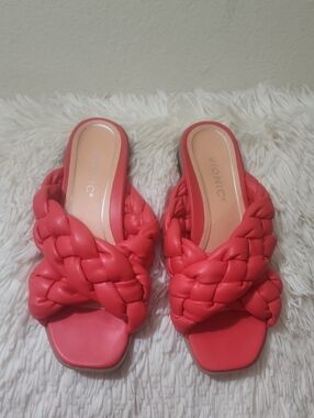 Vionic Braided Cross Strap Slides Kalina Poppy Sandals